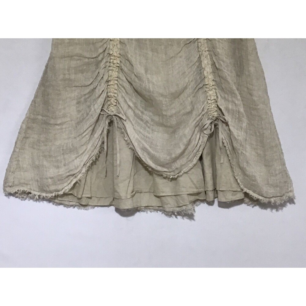 Eileen Fisher Linen Skirt Womens Med Beige Milkmaid Fairy Grunge Y2K Fringed Hem - Picture 5 of 16